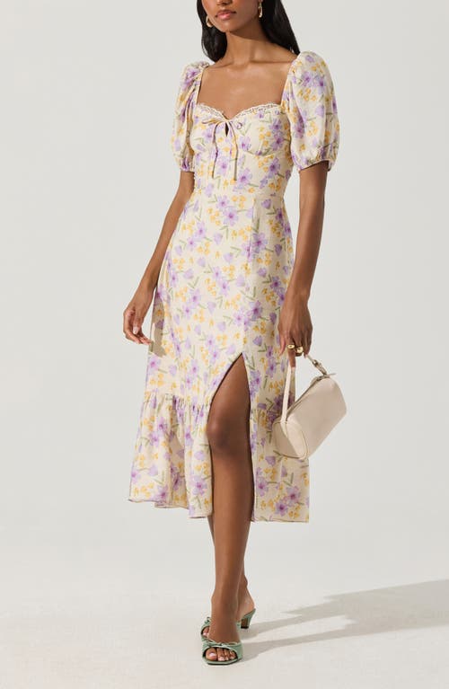 Astr The Label Floral Eyelash Lace Detail Midi Dress In Purple Floral