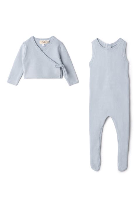 Knit Romper and Wrap Cardigan Set