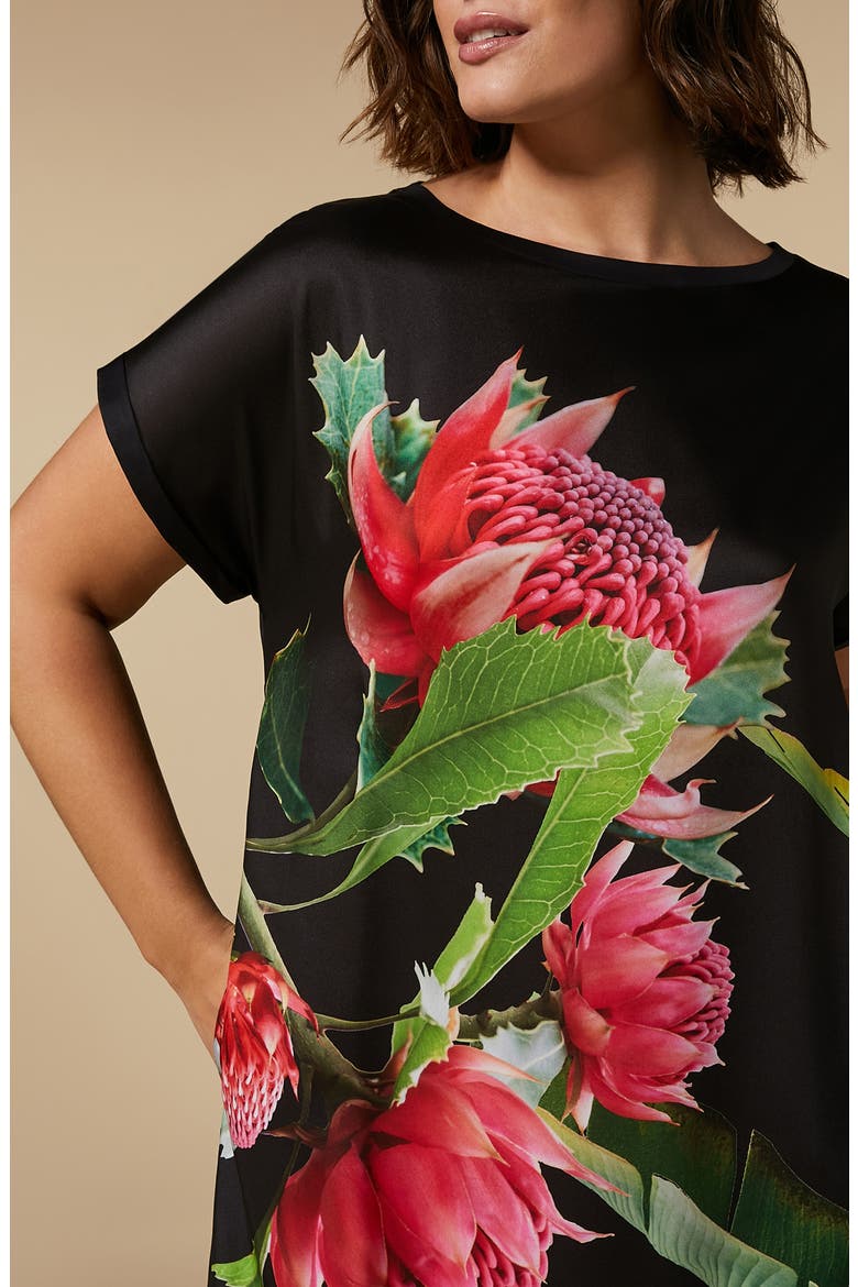Cadine Floral Print Jersey Dress, Alternate, color, BLACK
