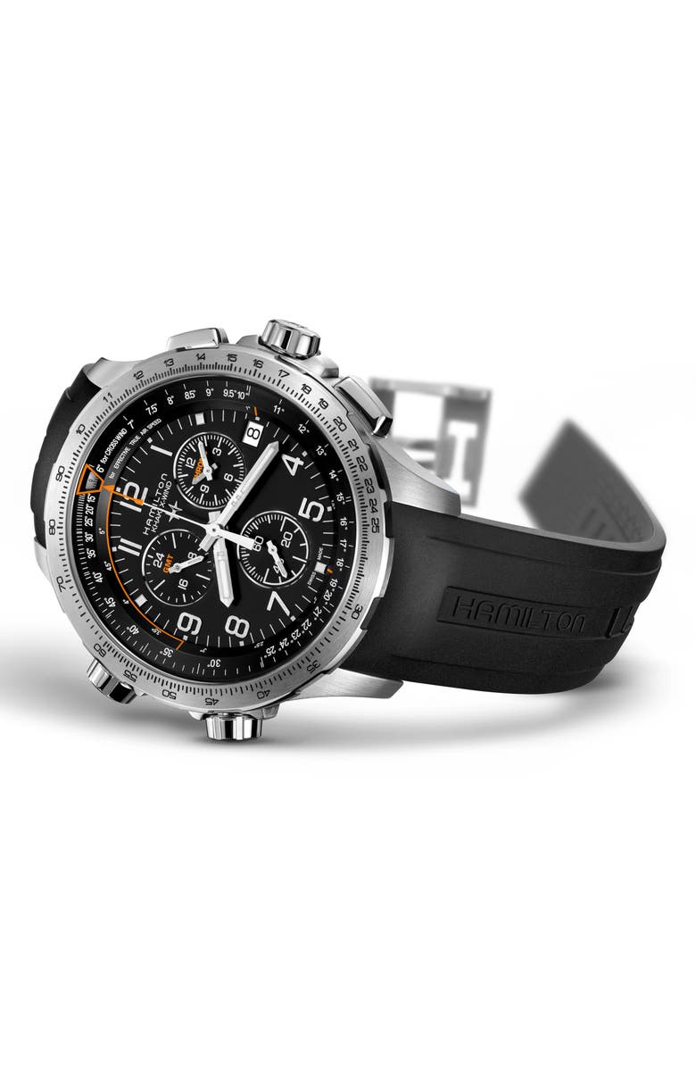 Hamilton Khaki Aviation X-Wind Chronograph GMT Silicone Strap Watch, 46mm, Alternate, color, 