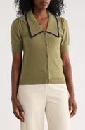 ELIE ELIE TAHARI Pointelle Puff Sleeve Cardigan