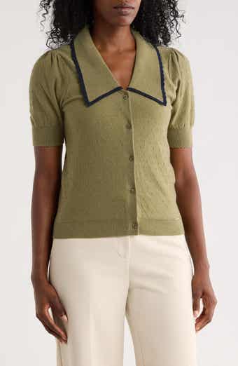 Pointelle Puff Sleeve Cardigan