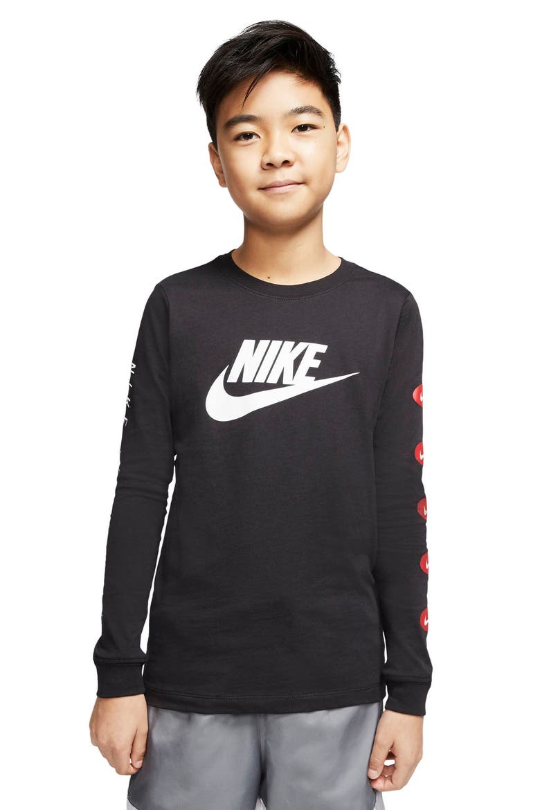 Kids' Sportswear Long Sleeve Logo Graphic Tee, Alternate, color, BLACK