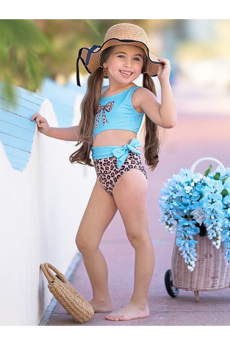 Girls Wild Waves Leopard One-Piece Bow Swimsuit, Alternate, color, Blue