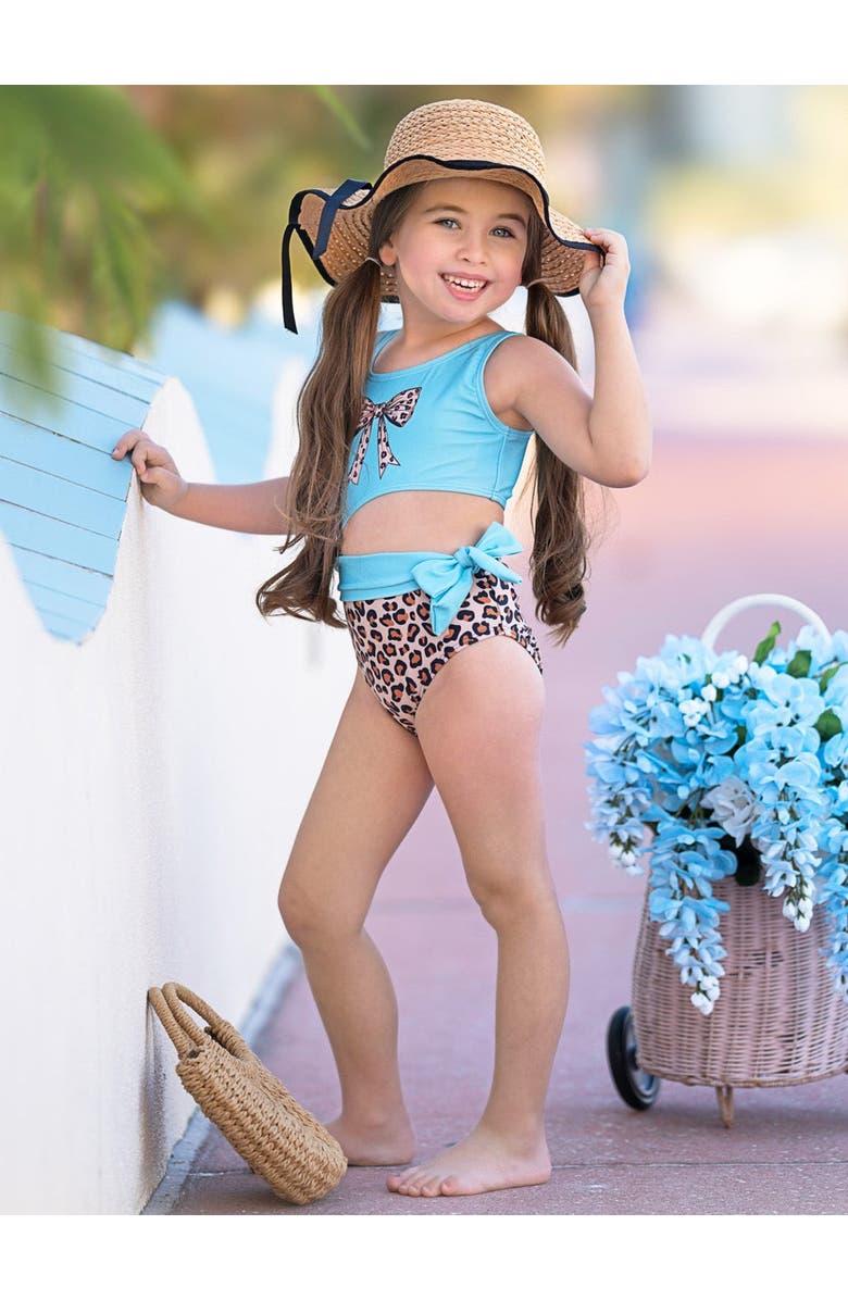 Mia Belle Girls Girls Wild Waves Leopard One-Piece Bow Swimsuit, Alternate, color, Blue