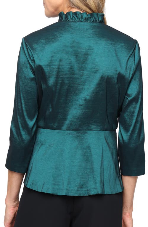 Alex Evenings Stretch Taffeta Faux Wrap Peplum Top In Blue