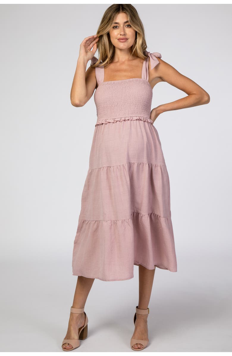 PinkBlush Bow Strap Tiered Midi Dress, Main, color, Mauve