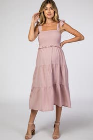 PinkBlush Bow Strap Tiered Midi Dress