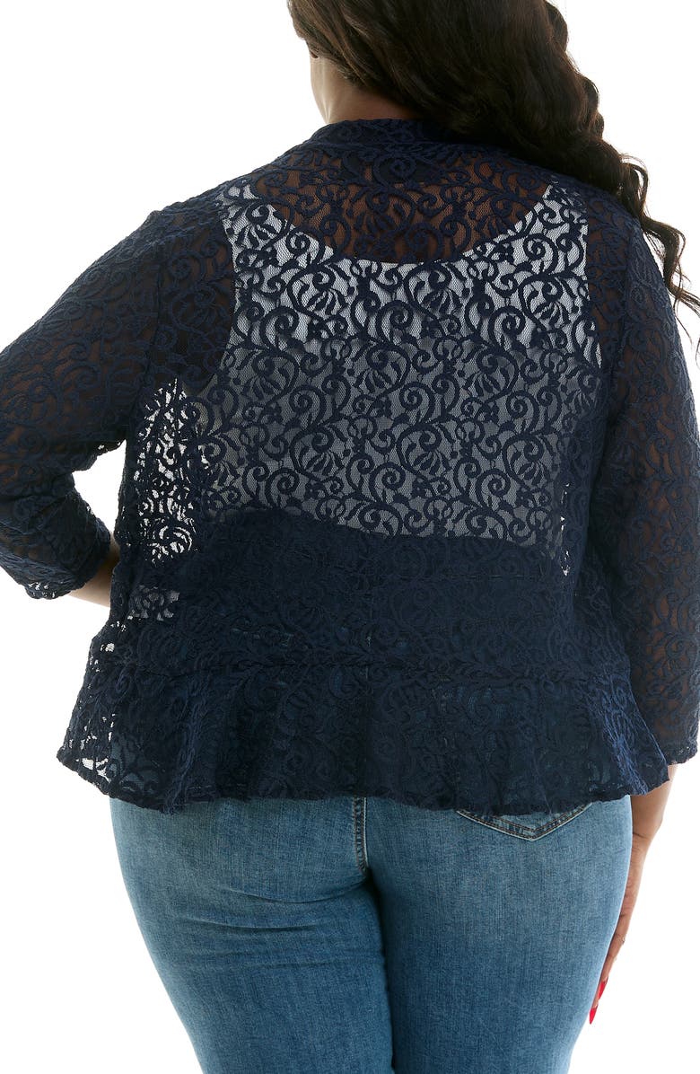 Nina Leonard Ruffle Lace Bolero, Alternate, color, Navy