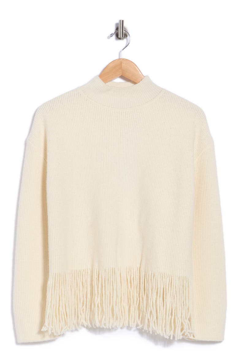Lise Fringe Hem Mock Neck Sweater, Alternate, color, IVORY FRINGE