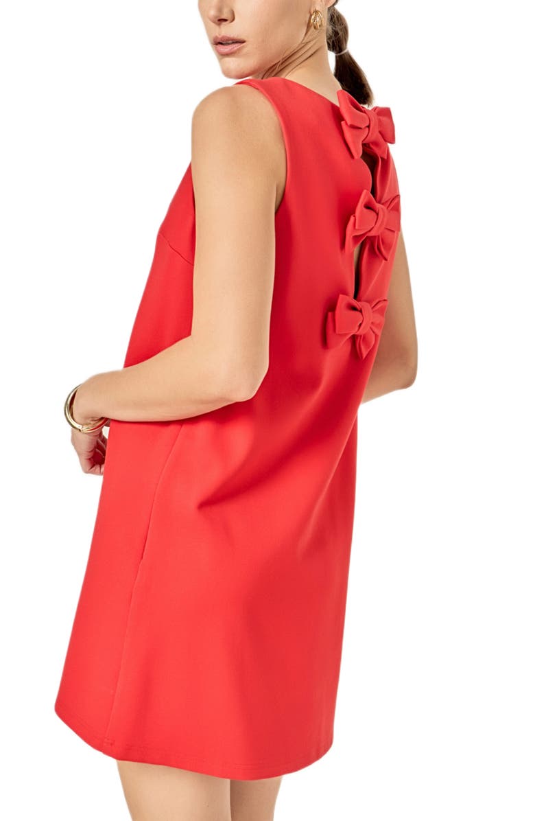 English Factory Bow Detail Sleeveless Stretch Shift Dress, Alternate, color, Red