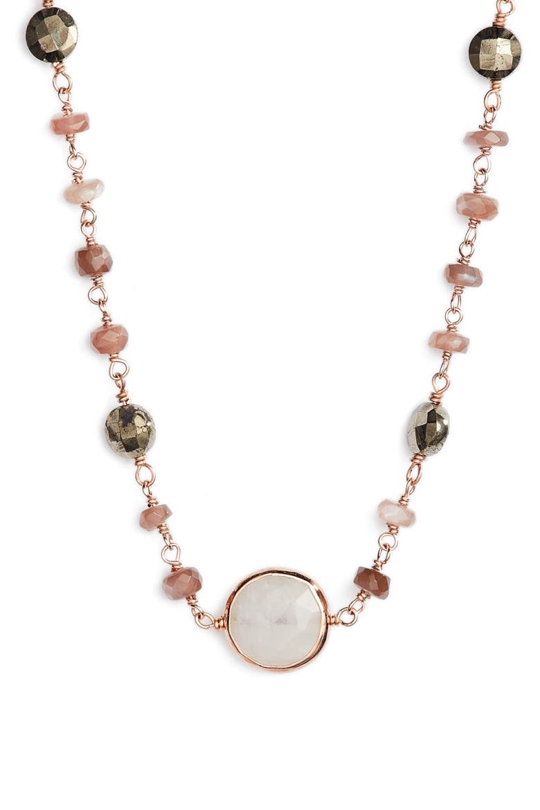 Semiprecious Stone Collar Necklace, Main, color, BROWN MOONSTONE/ PYRITE