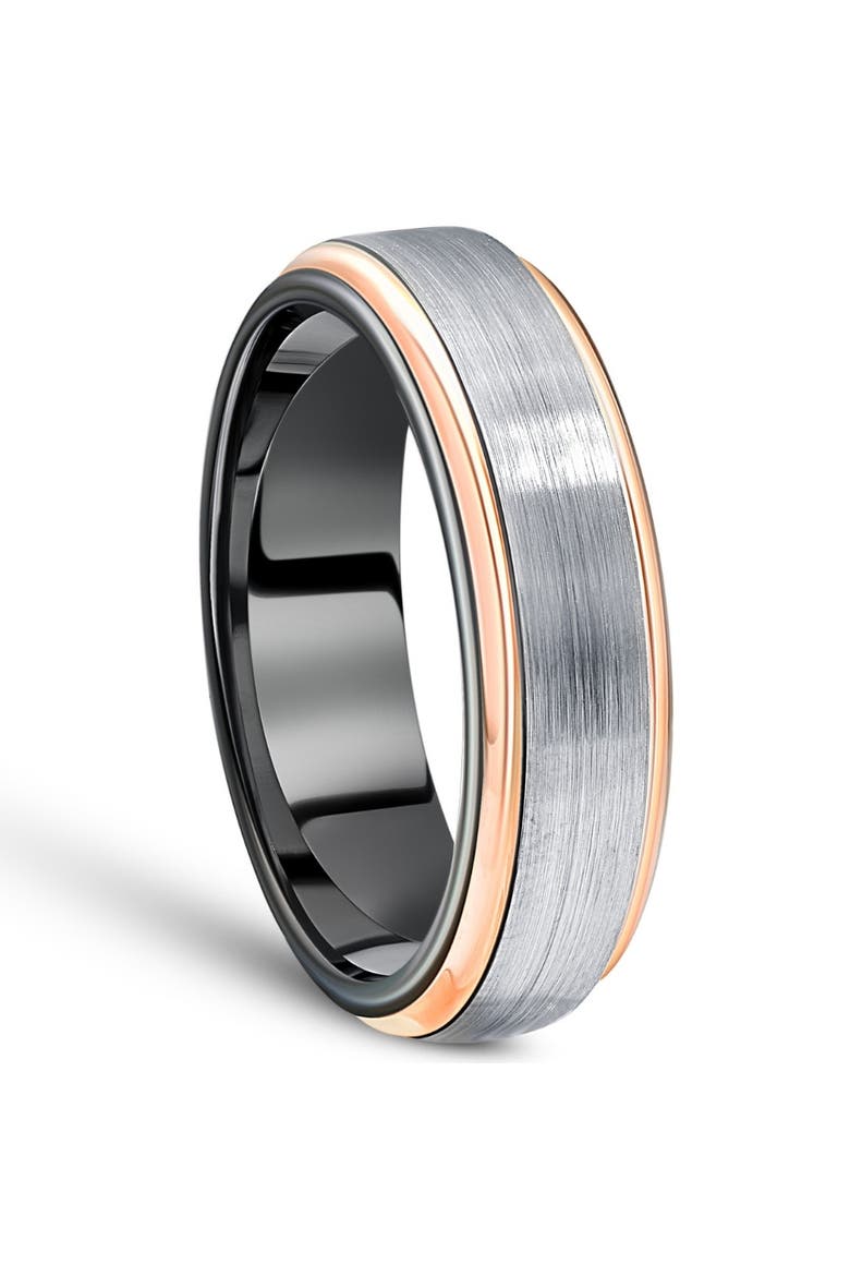 Men's Brushed Black Tungsten & Gold Plated Two Tone 6mm Ring Wedding Band, Alternate, color, Tungsten
