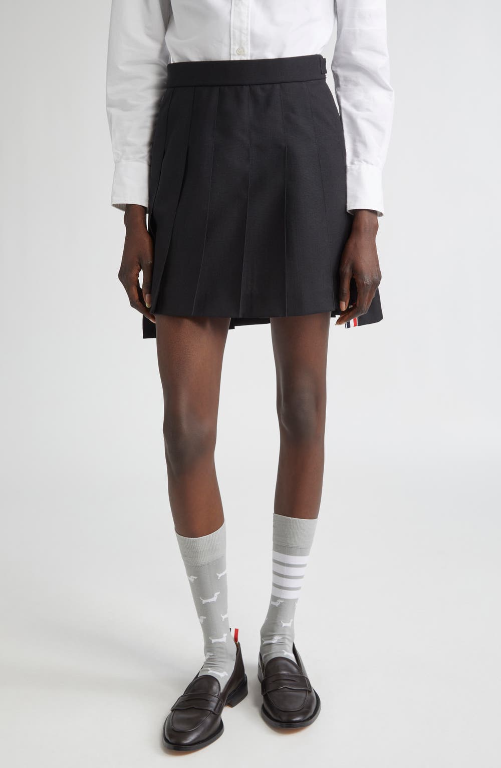 Drop Back Pleated Wool Miniskirt, color, BLACK