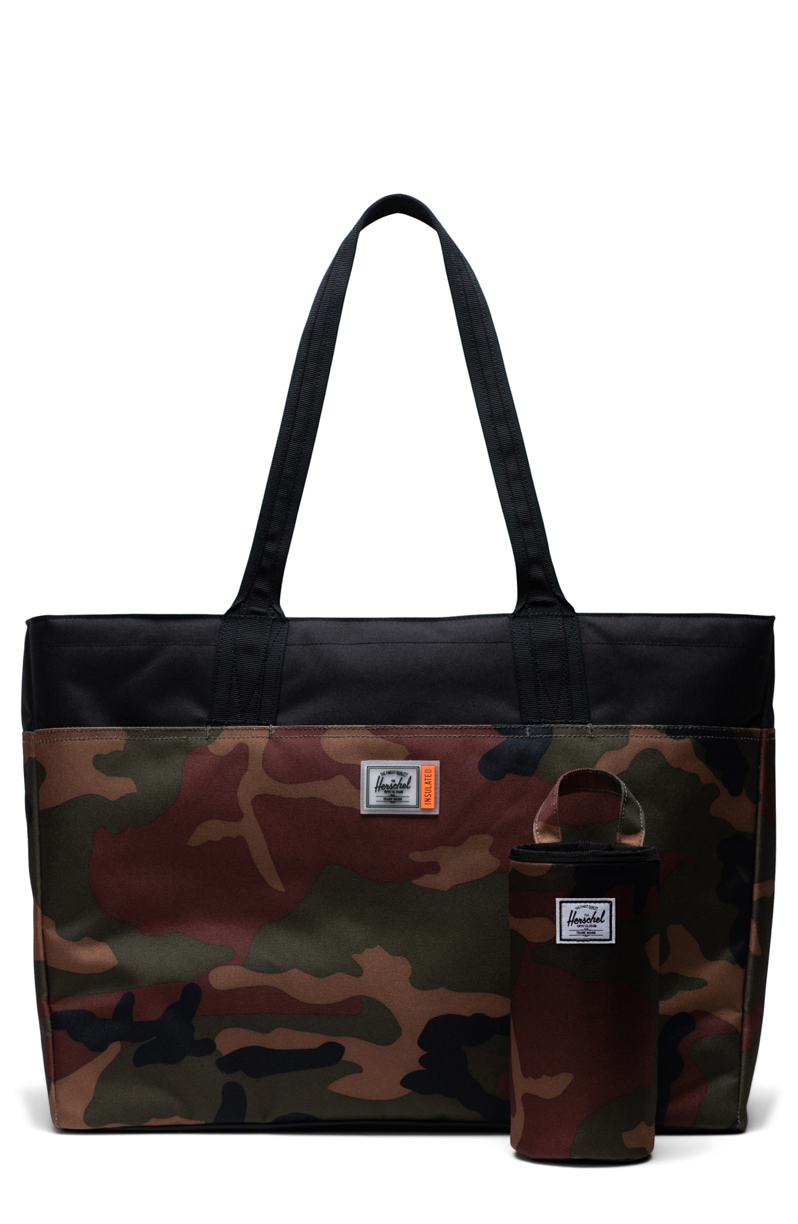 Alexander Insulated Recycled Polyester Zip Tote and Bottle Holder, Main, color, WOODLAND CAMO