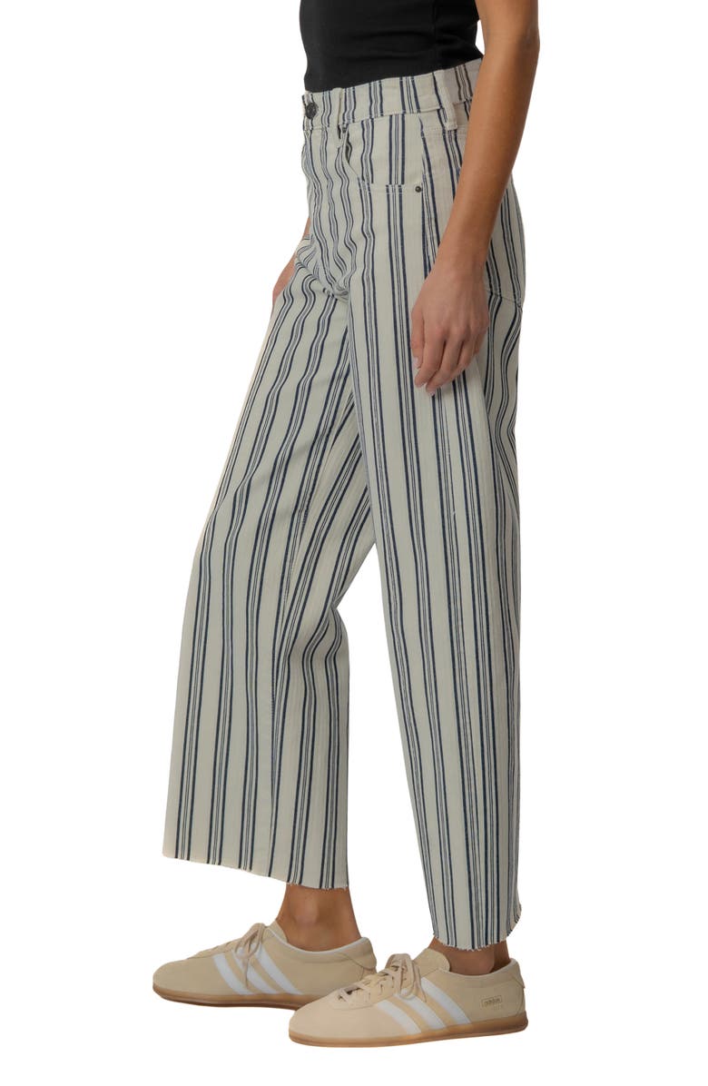 KUT from the Kloth Gwen Stripe Raw Hem High Waist Ankle Wide Leg Jeans, Alternate, color, Navy / Ivory
