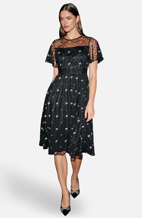 Embroidered Bow Mesh Prom Dress