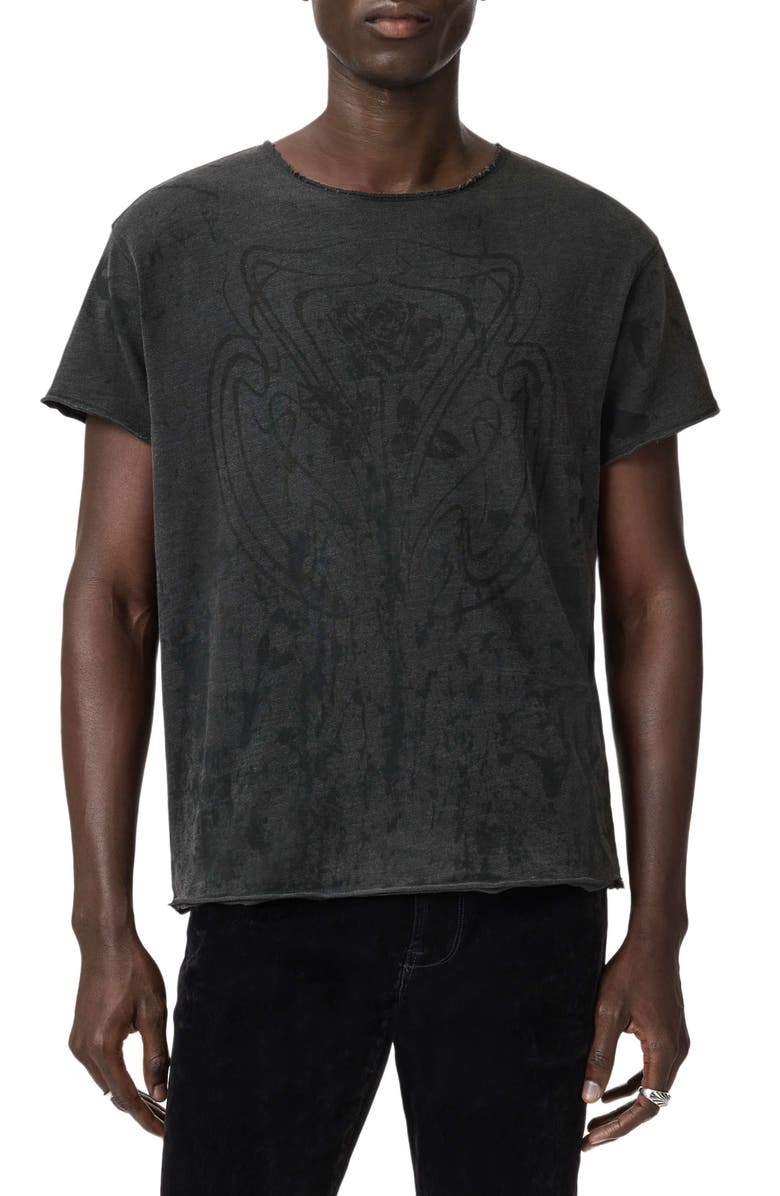 John Varvatos Relaxed Fit Raw Edge Organic Cotton T-Shirt, Alternate, color, Charcoal