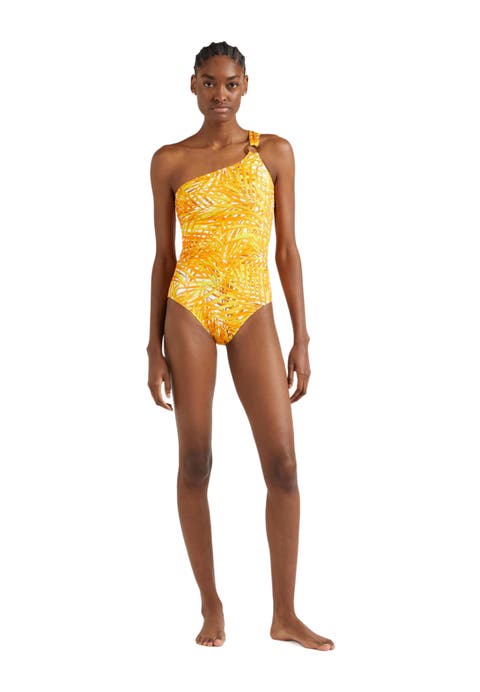 Women's Palm Leaves Jersey Asymmetric One-Piece