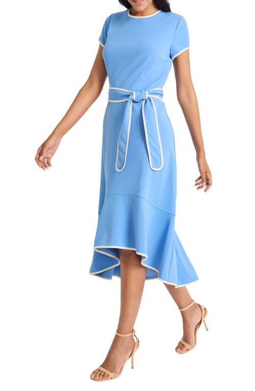 Maggy London Short Sleeve Belted Dress In Blue Bonnet