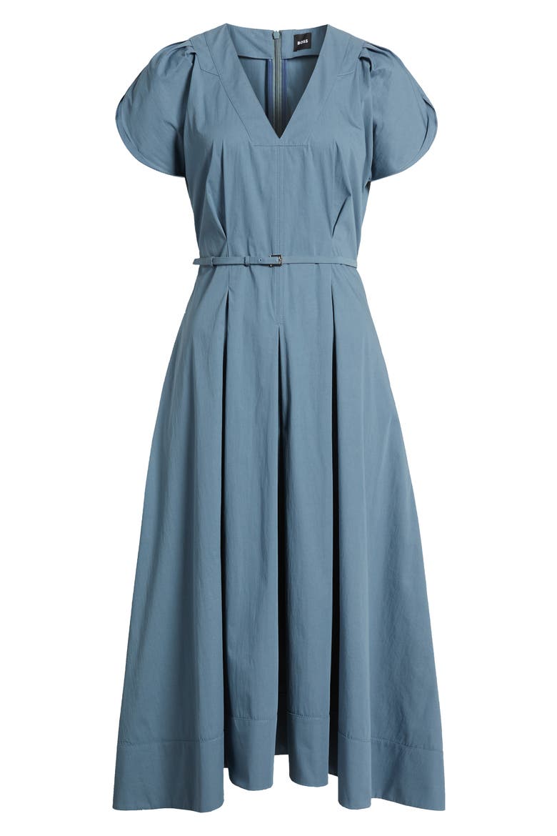 Demnilia Belted Cotton Blend Midi Dress, Alternate, color, TANZANITE