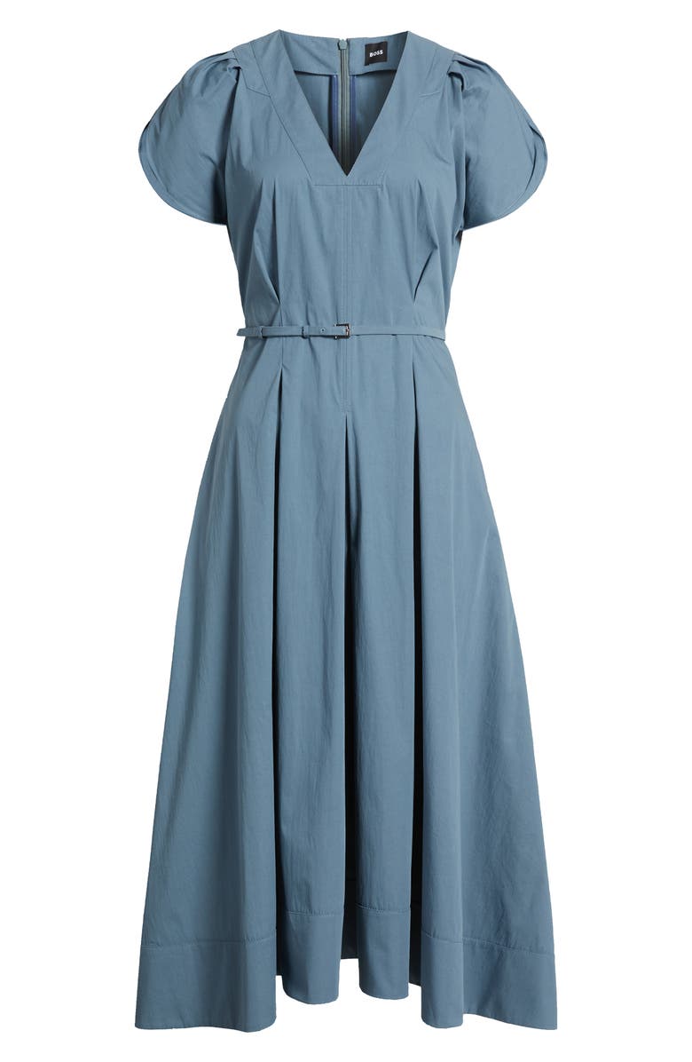 BOSS Demnilia Belted Cotton Blend Midi Dress, Alternate, color, Tanzanite