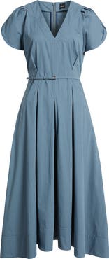 BOSS Demnilia Belted Cotton Blend Midi Dress