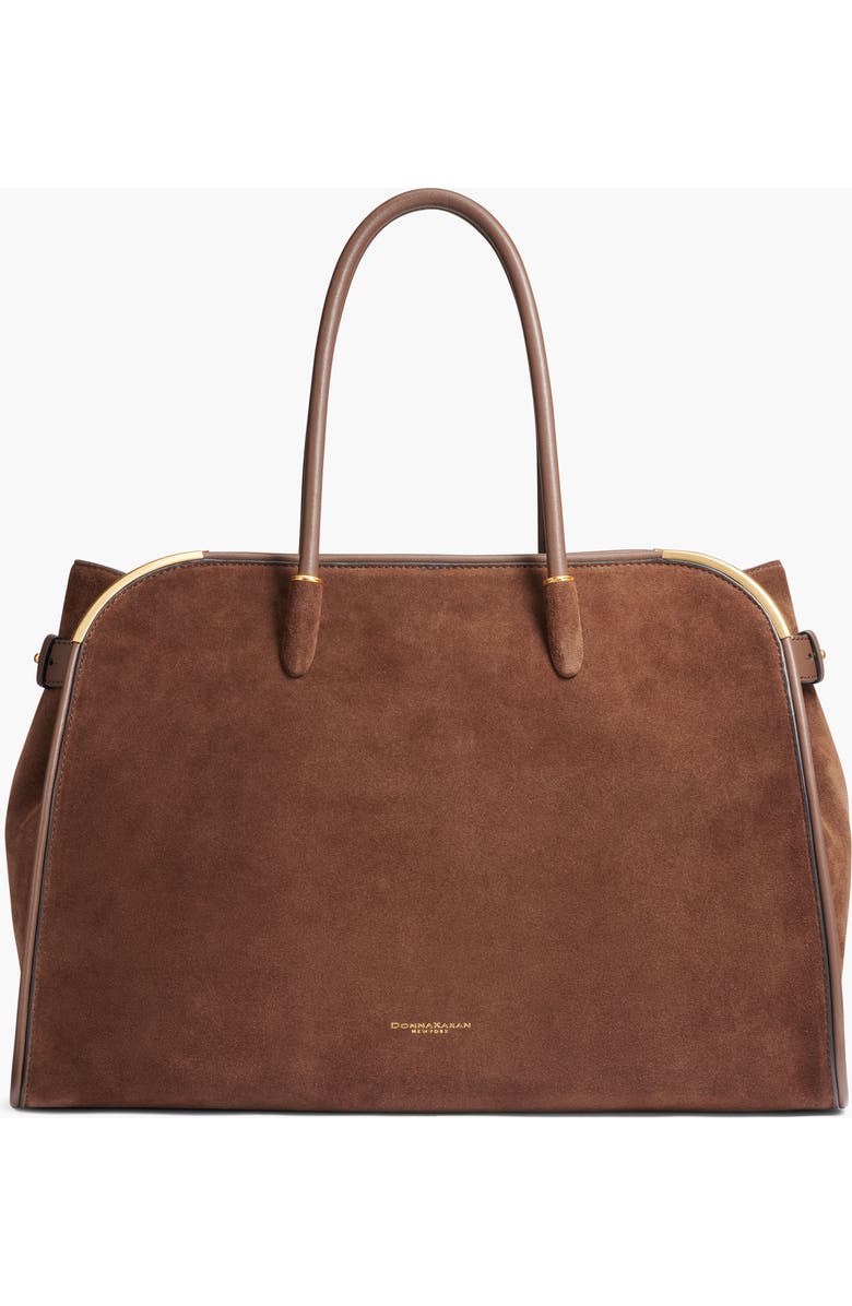 Donna Karan New York Satin Suede Tote, Main, color, Chocolate