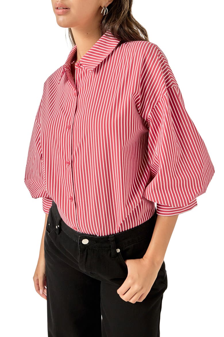 Stripe Balloon Sleeve Shirt, Alternate, color, BURGUNDY