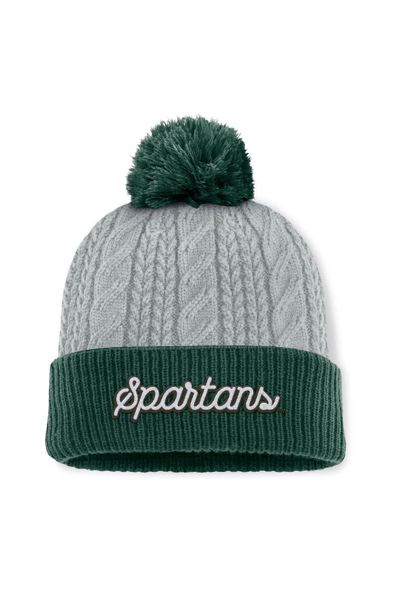 TOP OF THE WORLD Women's Top of the World Gray/Green Michigan State Spartans Becca Cuffed Knit Hat with Pom, Main, color, 
