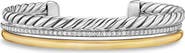 David Yurman DY Mercer® Three Row Cuff Bracelet in Sterling Silver with 18K Yellow Gold & Diamonds, 10mm