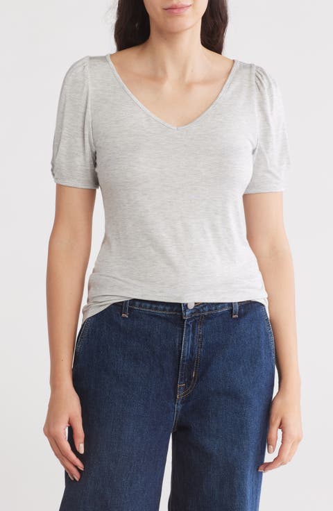 V-Neck Pleated T-Shirt