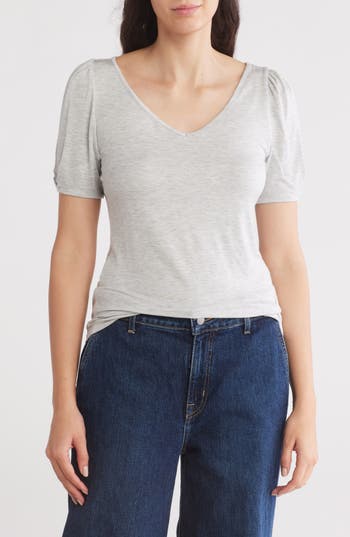Nordstrom Rack V-neck Pleated T-shirt In Grey Light Heather