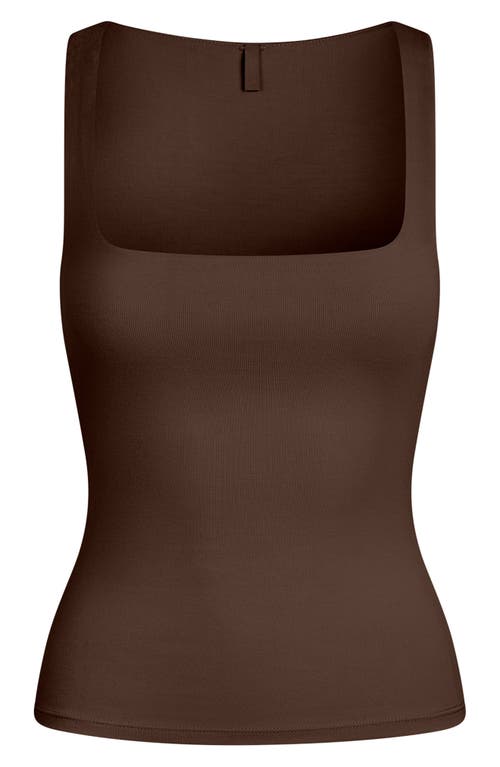 Skims Smooth Layers Square Neck Tank In Brown