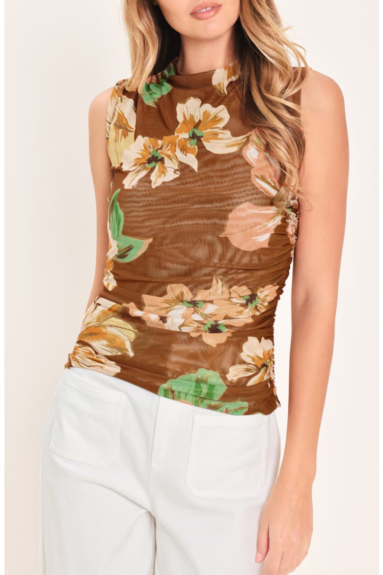 Floral Mesh Sleeveless Top, Main, color, BROWN