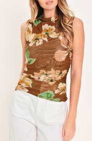 FLYING TOMATO Floral Mesh Sleeveless Top