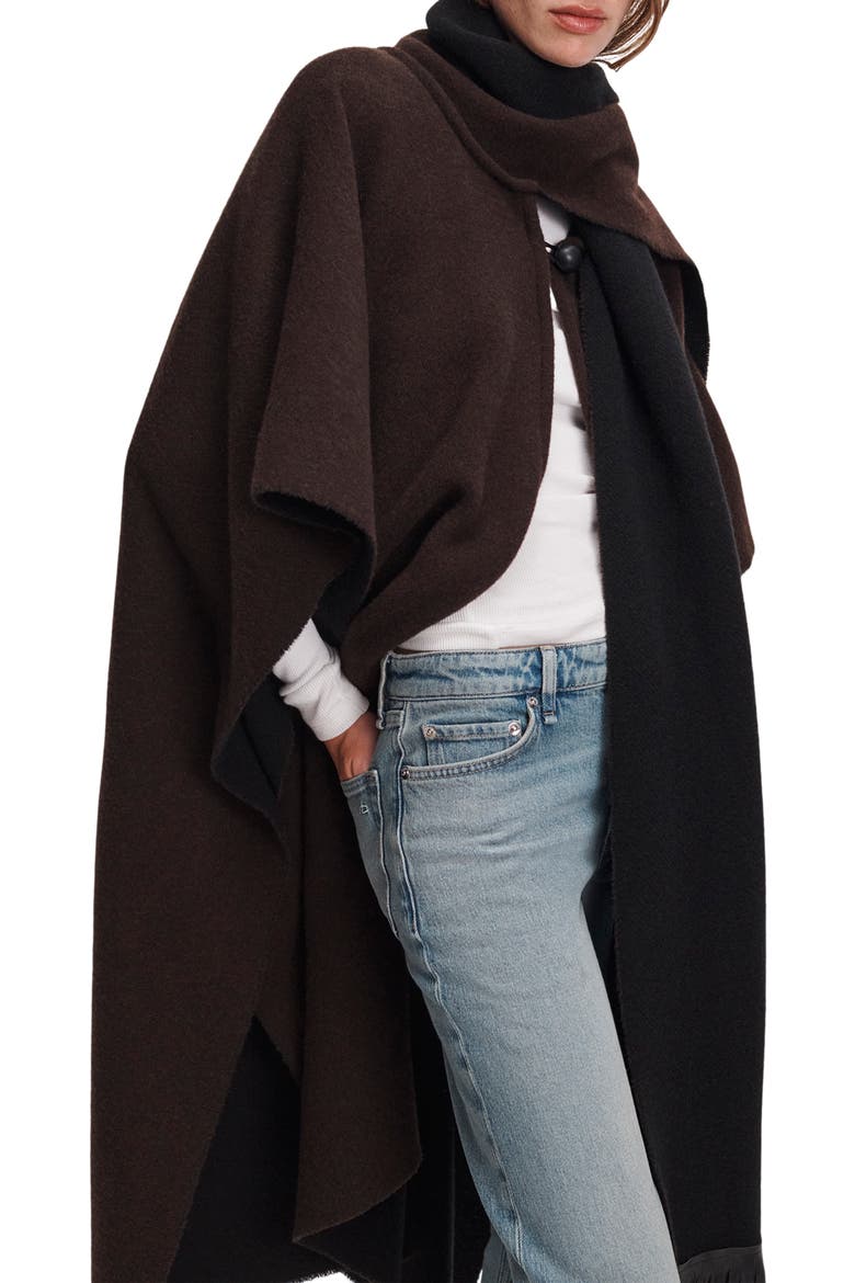 Brooke Wool Scarf Poncho, Alternate, color, DARK CHOCOLATE