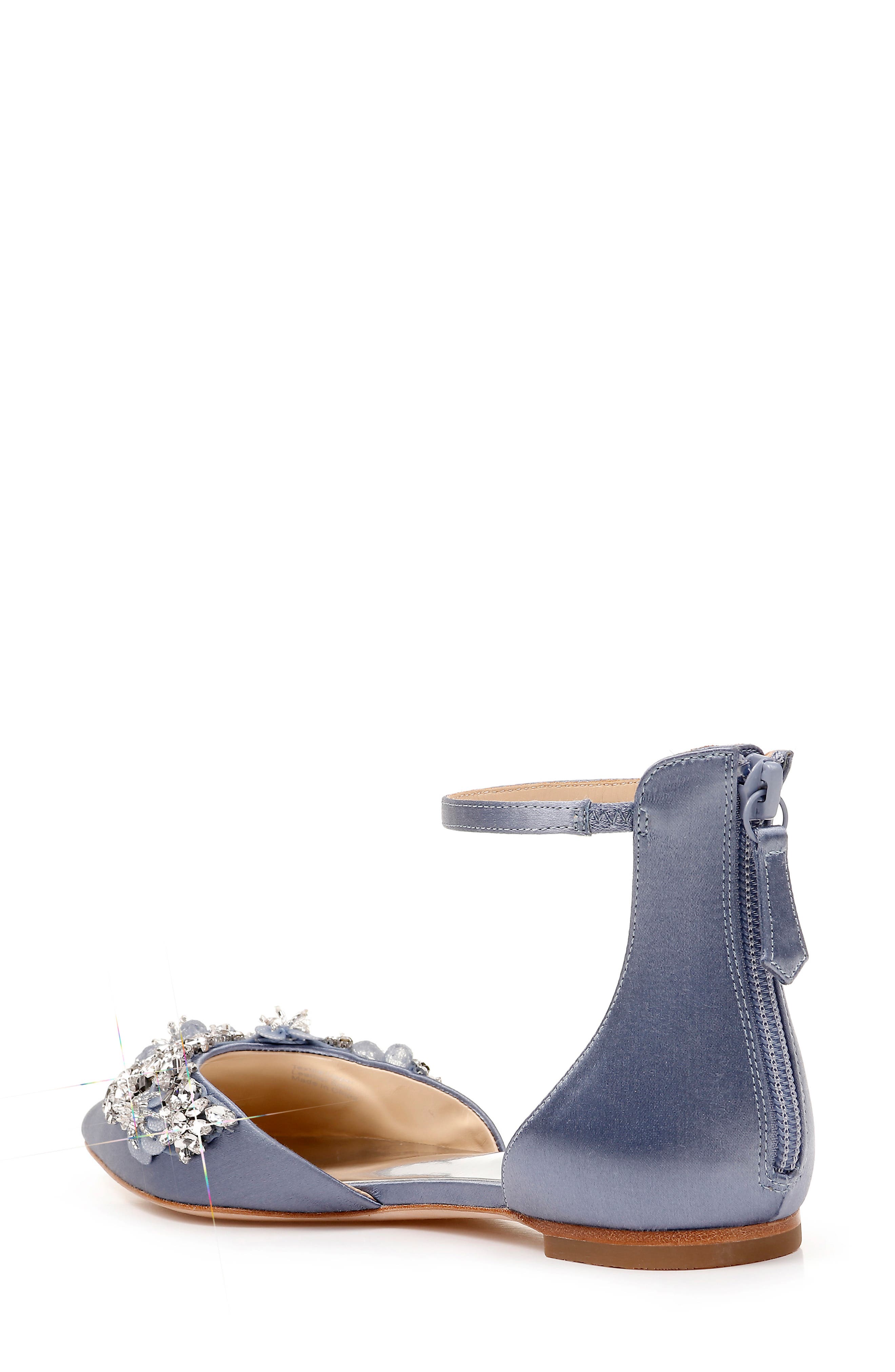 Badgley Mischka Abby Ankle Strap Flat, Alternate, color, STEEL BLUE SATIN