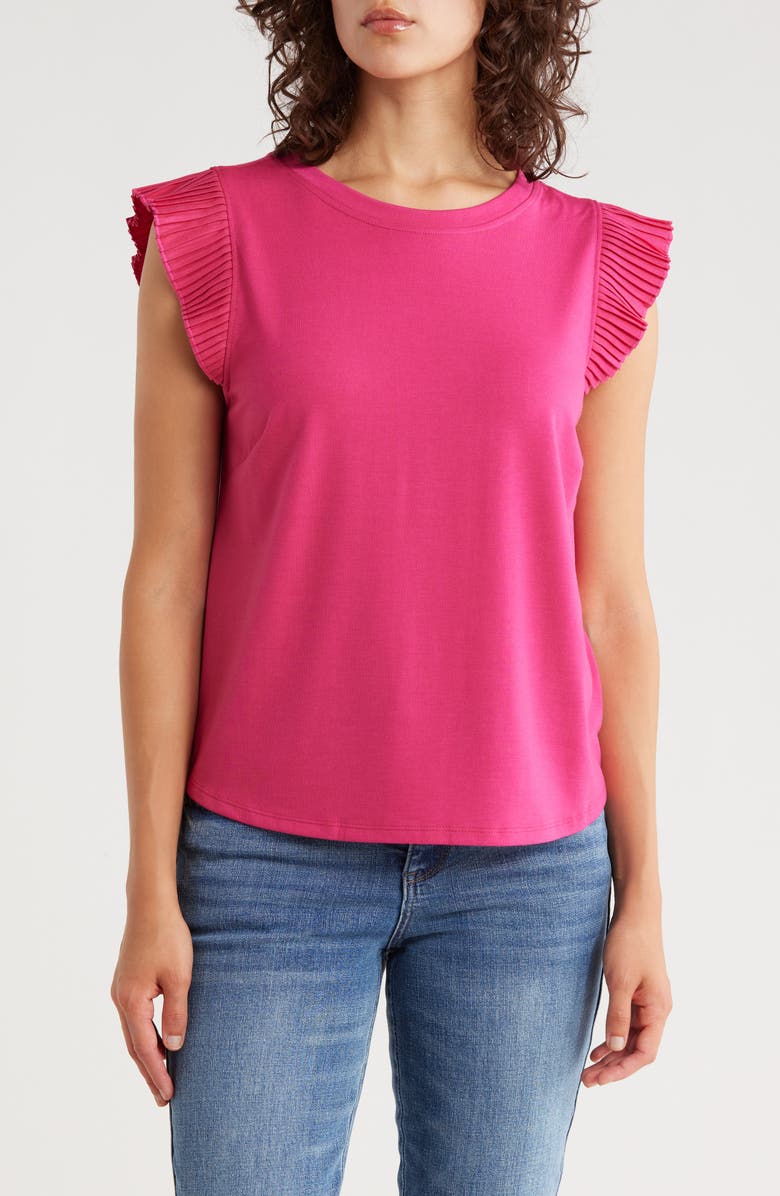 Democracy Mix Media Plissé Sleeve T-shirt, Main, color, Cherry Popsicle