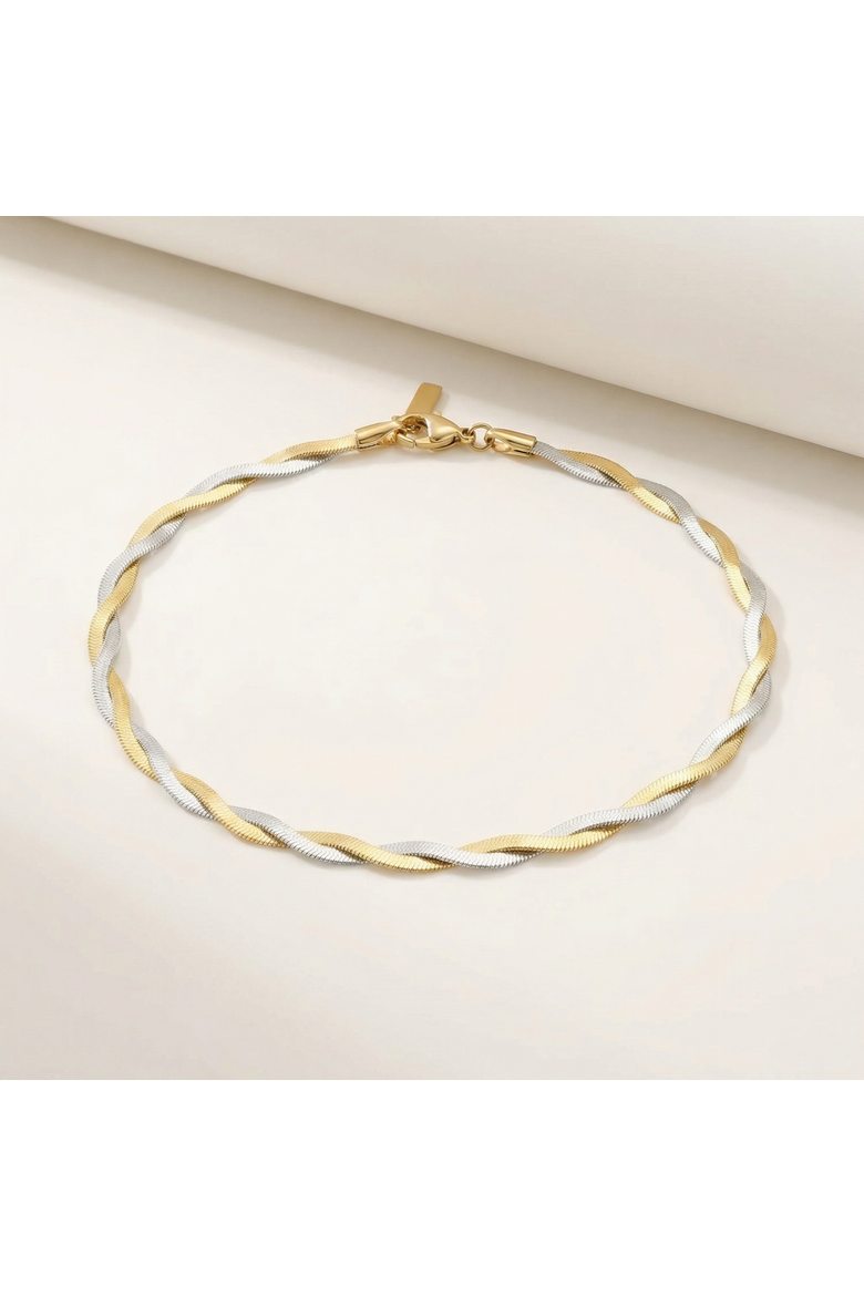 Amina Anklet 18k Mixed Metal 10" 6mm Total Width Herringbone Chain, Alternate, color, 18k Yellow Gold