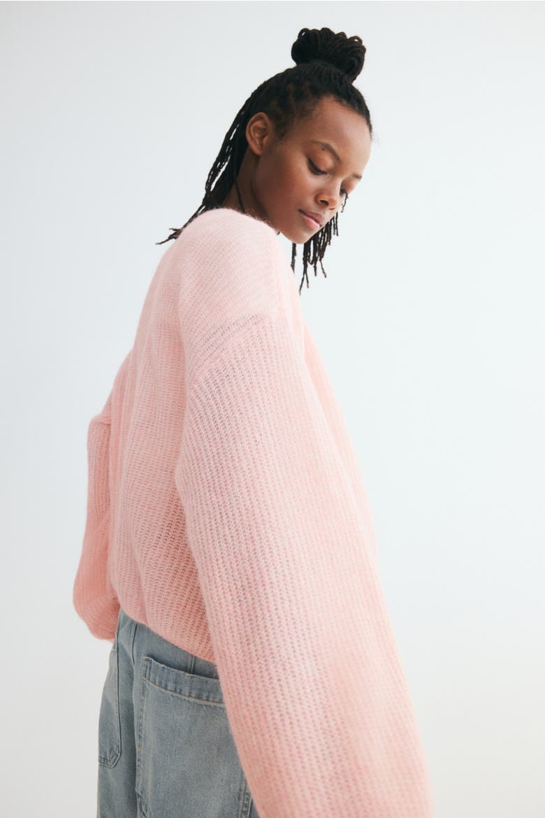 Balloon-Sleeved Casual Cardigan, Alternate, color, Dusty pink