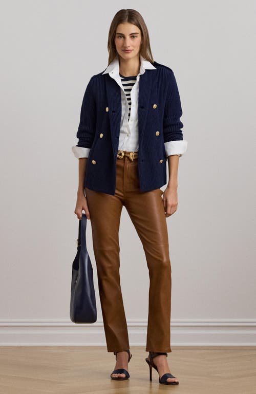 Shop Ralph Lauren Lauren  Wilmat Double Breasted Cotton Cardigan In Refined Navy