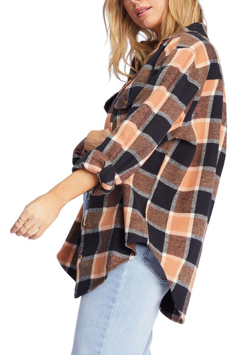 So Stoked Oversize Plaid Flannel Shirt, Alternate, color, TAN