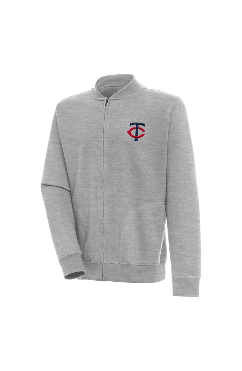 ANTIGUA Men's Antigua Heather Gray Minnesota Twins Victory Full-Zip Jacket, Alternate, color,