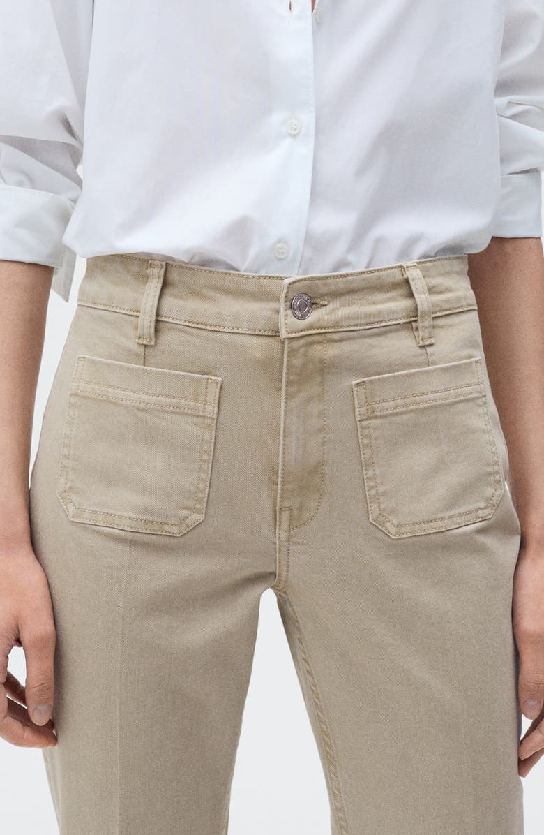 MANGO Alex Raw Hem Patch Pocket Crop Flare Jeans, Alternate, color, Pastel Green