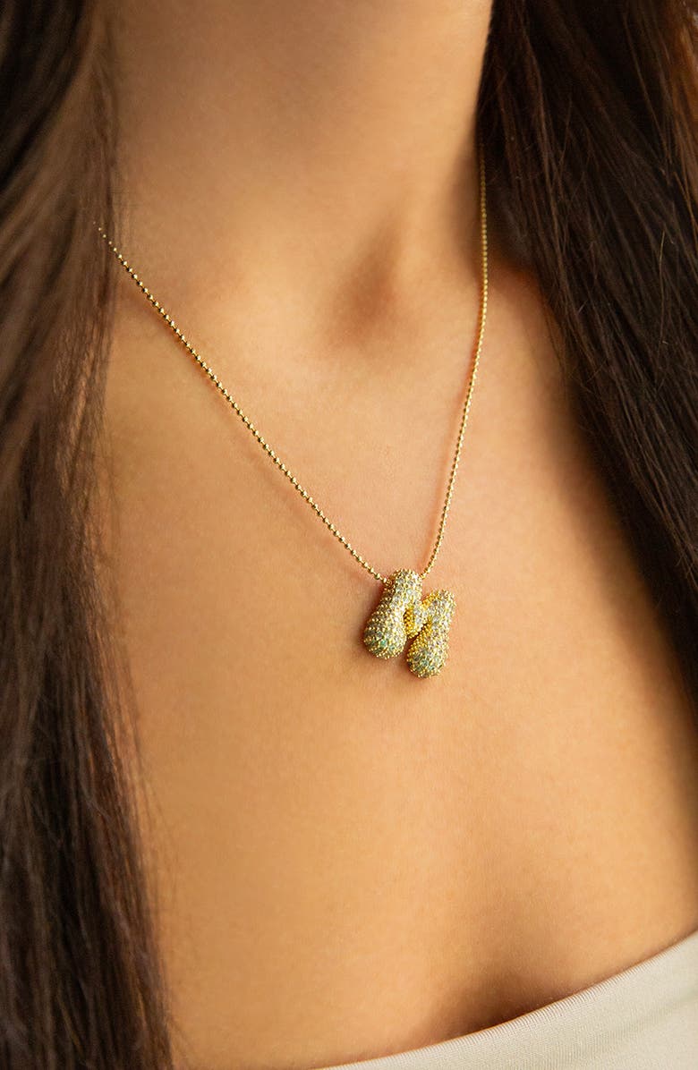 MARLYN SCHIFF Pavé Bubble Initial Pendant Necklace, Alternate, color, Gold A