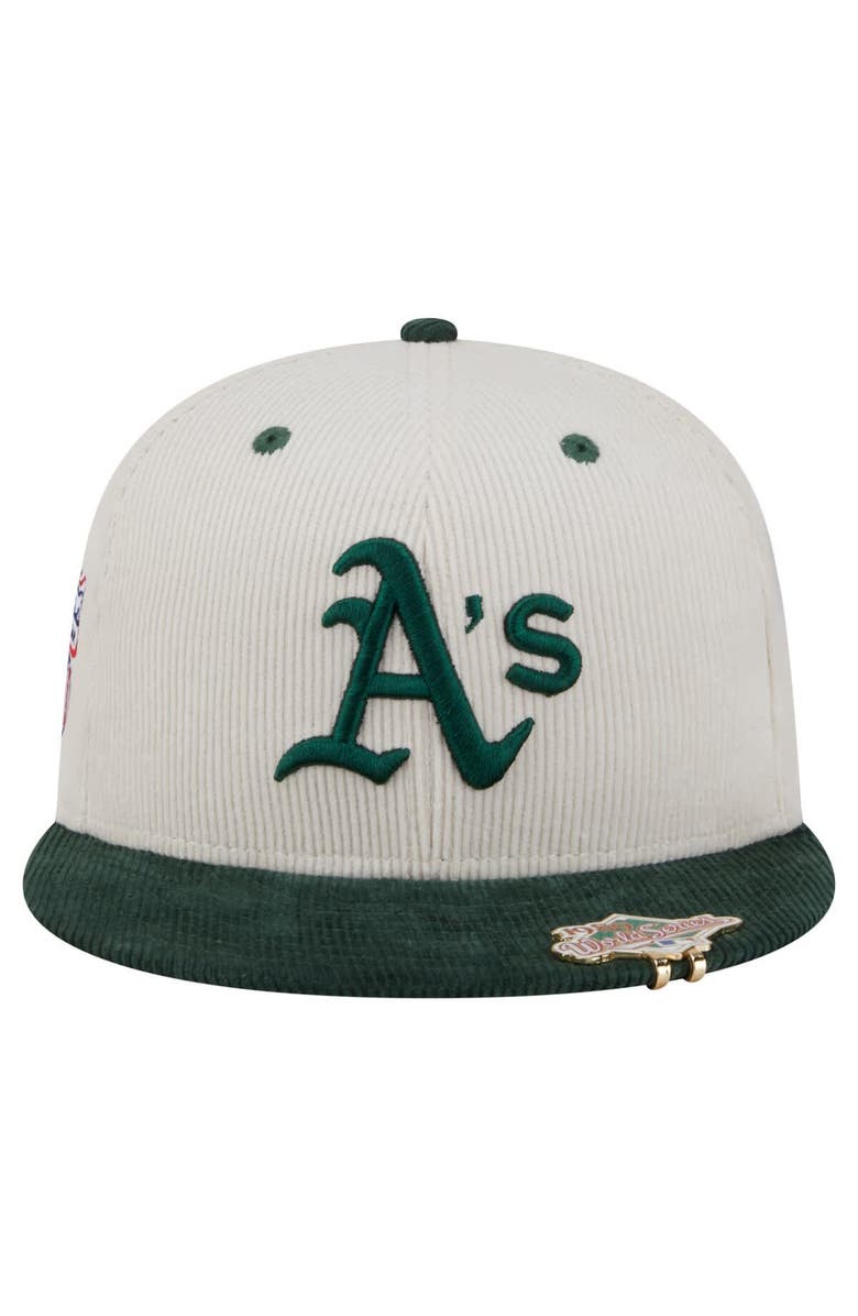 New Era Men's New Era Cream/Dark Green Athletics Two-Tone Corduroy 59FIFTY Fitted Hat, Alternate, color, 