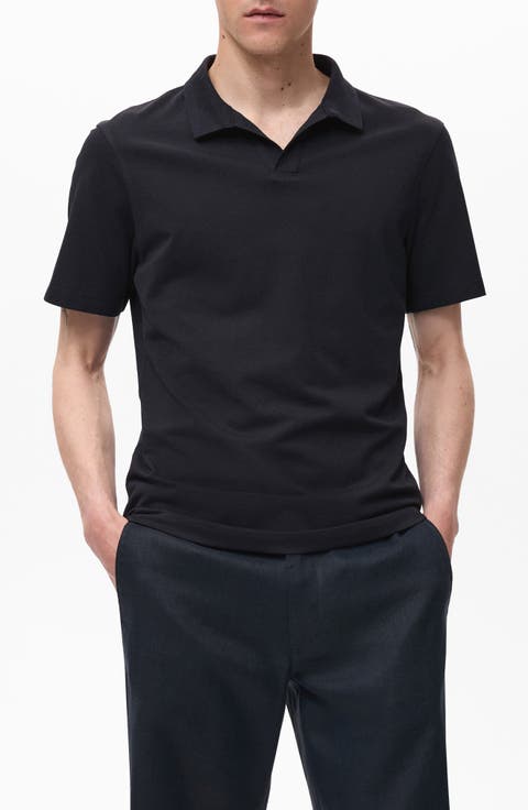 Solid Johnny Collar Cotton Blend Piqué Polo