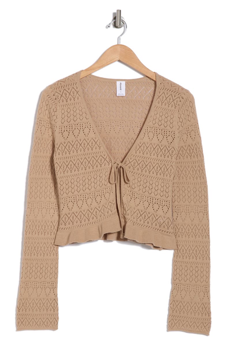 Abound Cotton Tie Front Crop Cardigan, Alternate, color, Tan Savannah