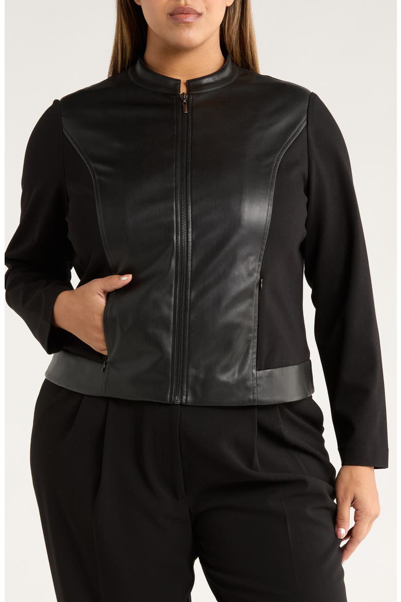 Faux Leather Mixed Media Jacket, Alternate, color, ANNE BLACK